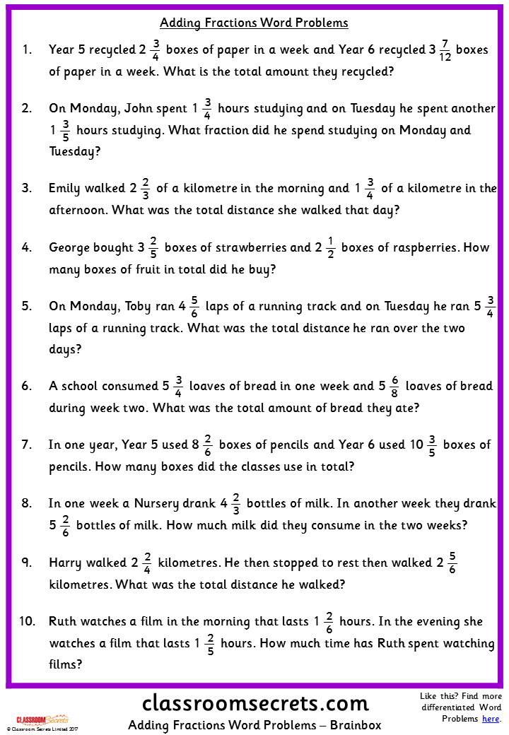 Save 85 Fractions Word Problems Worksheets 72