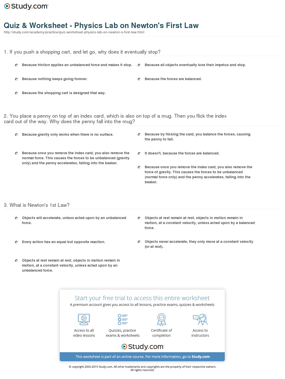 Save 85 Newton First Law Worksheets 22