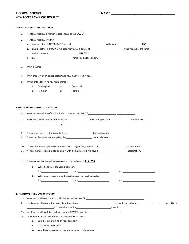 Save 85 Newton First Law Worksheets 43