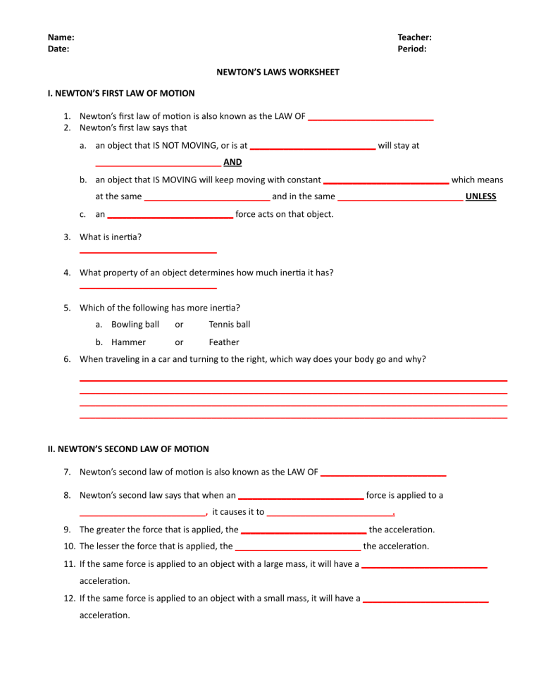 Save 85 Newton First Law Worksheets 62