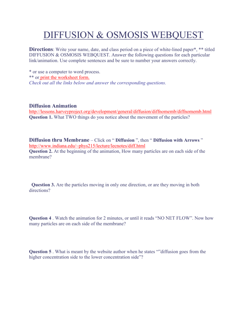 Best 45 Diffusion And Osmosis Worksheets Ideas 29