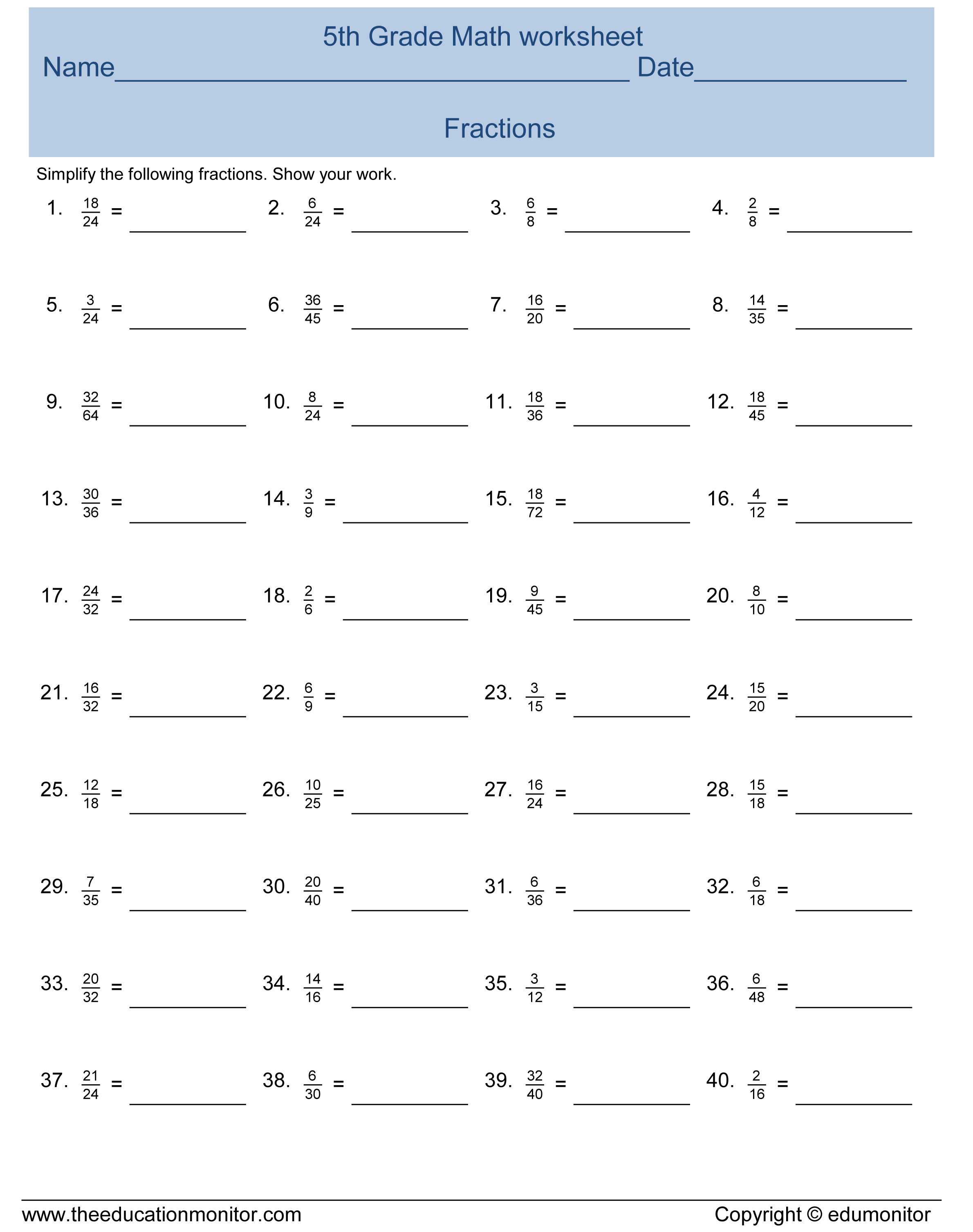 Best 50 Simplify Fractions Worksheets Ideas 5