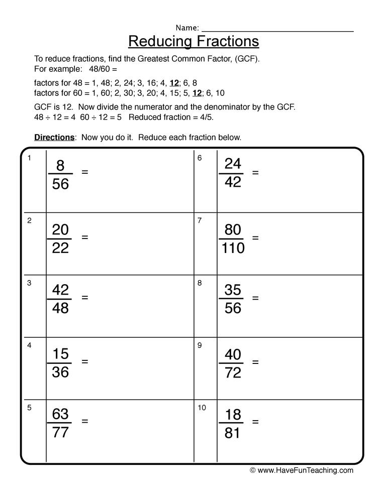 Save 60 Reducing Fractions Worksheets Ideas 1