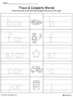 Kindergarten AR Word Family Workbook with Practice Sheets