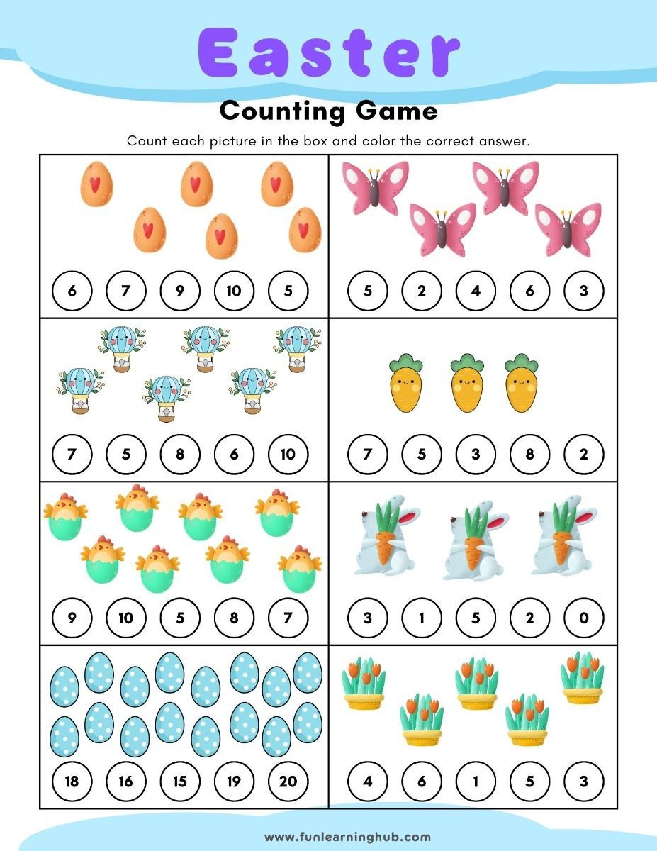 s Fun Easter Counting Worksheets for Kids