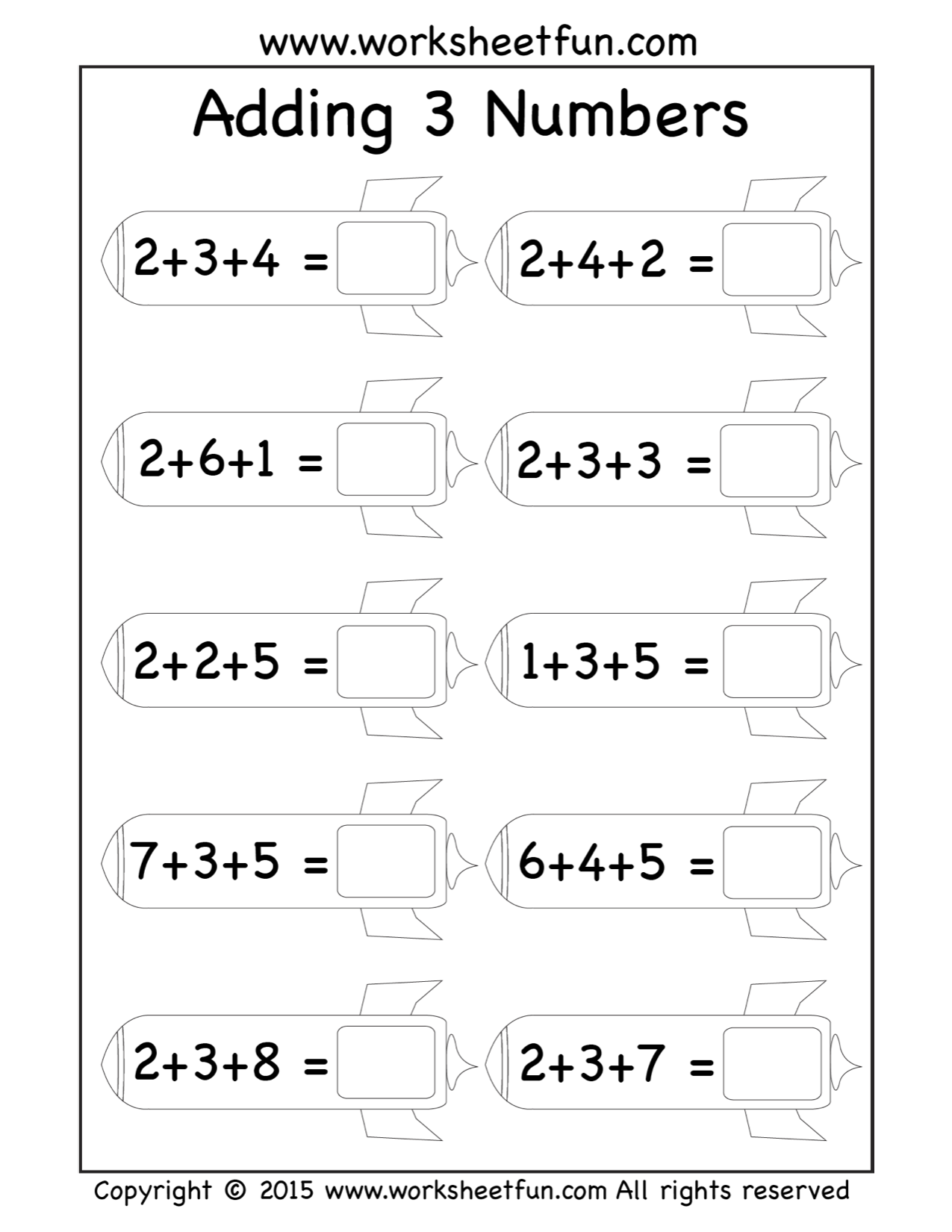 20 Addition Worksheets 3 Lines