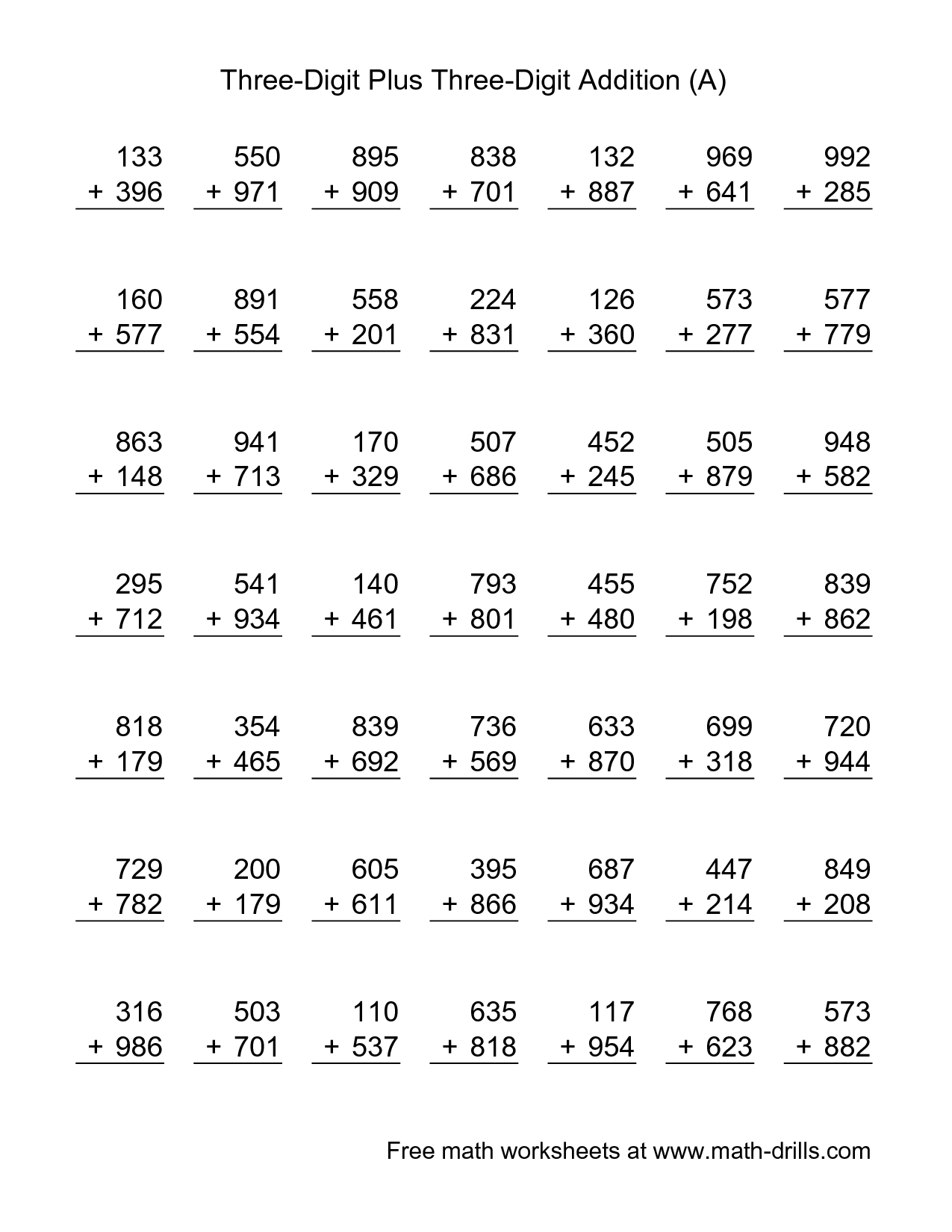 20 Addition Worksheets 3 Lines