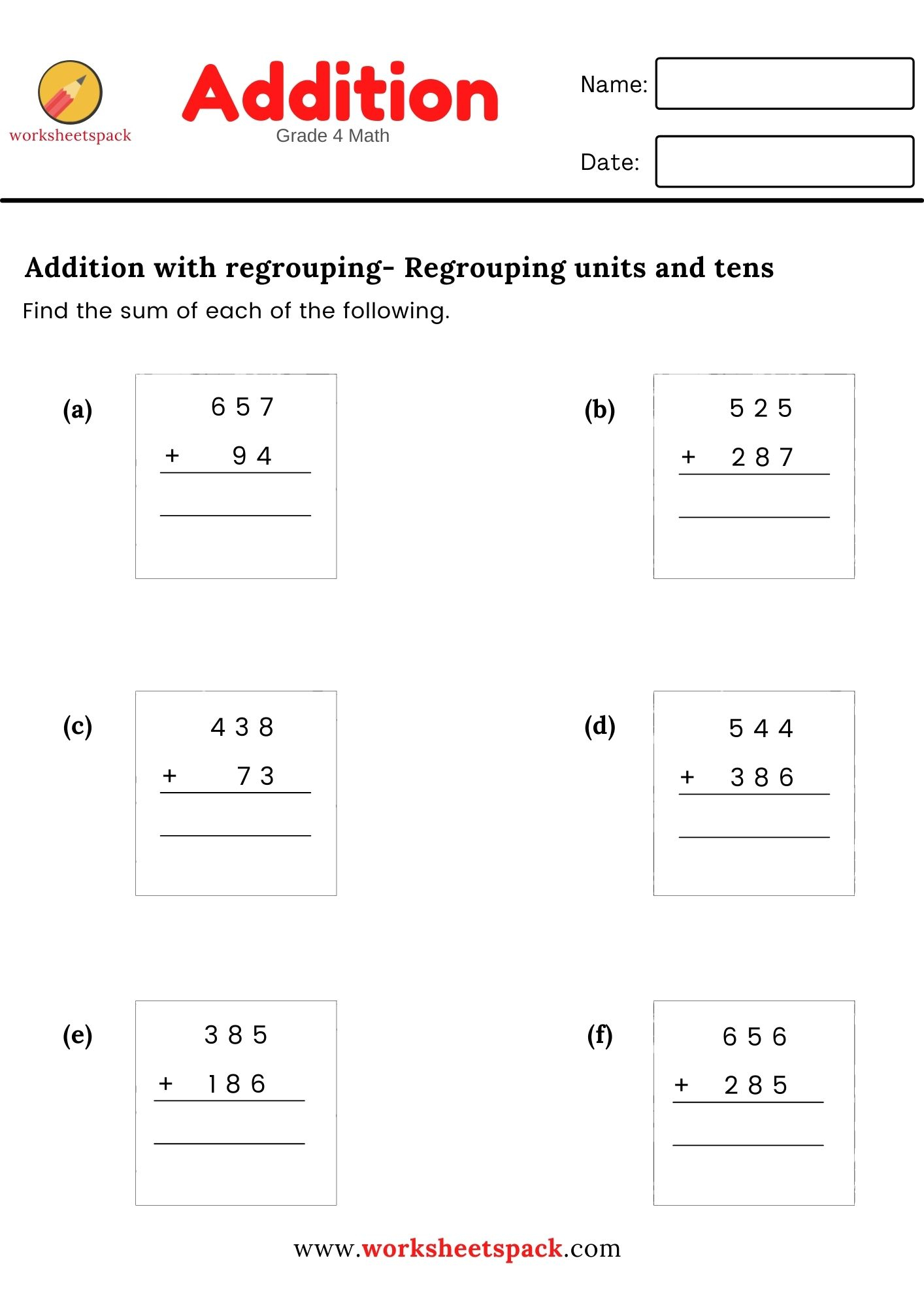 20 Addition Worksheets With Regrouping