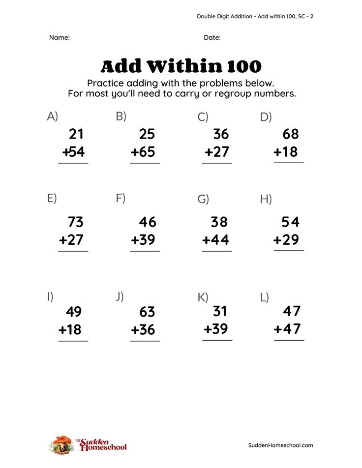 20 Addition Worksheets With Regrouping