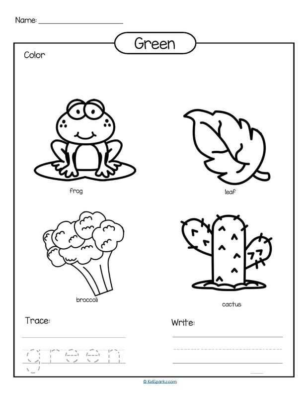 20 Color Green Worksheets For Kindergarten