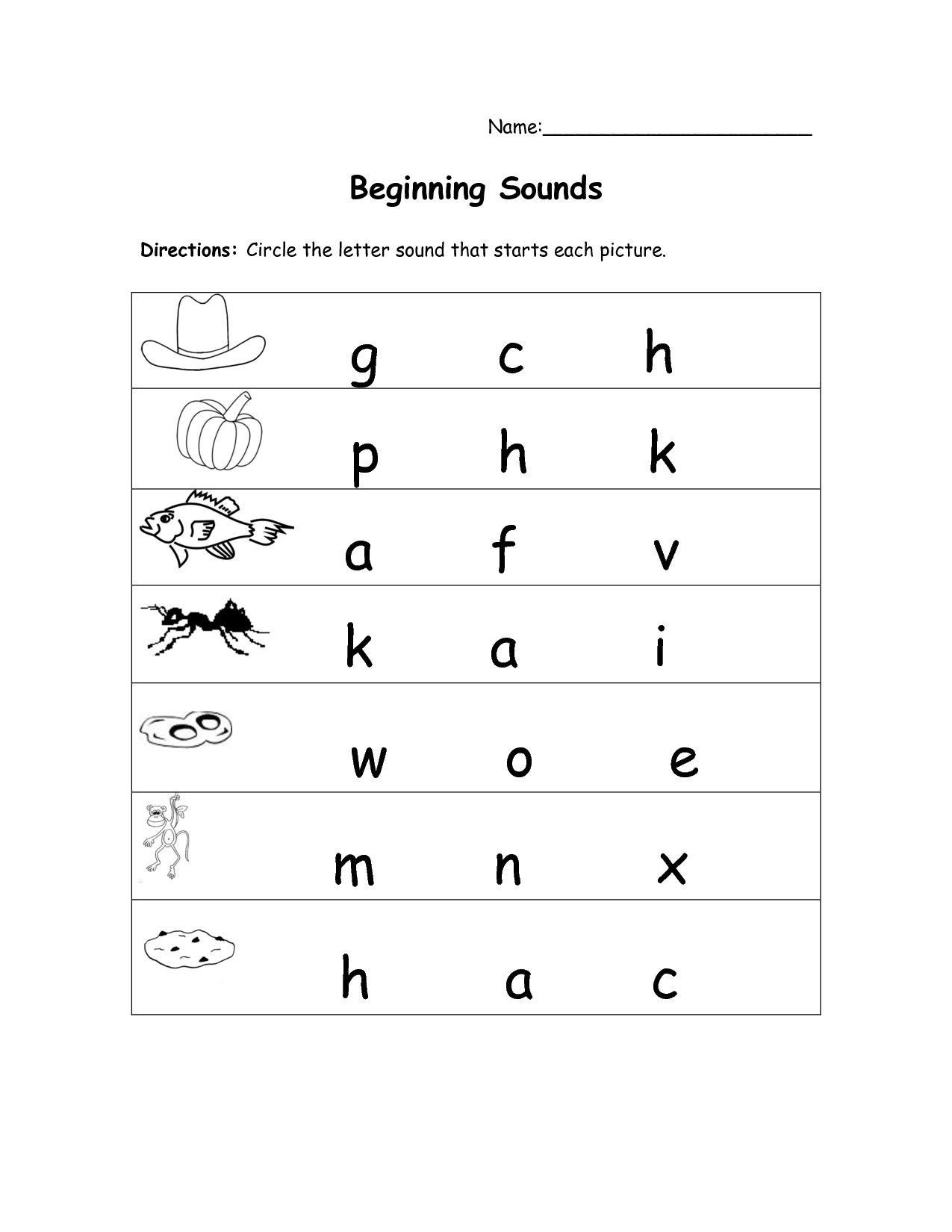 20 Kindergarten English Worksheets Beginning Sounds