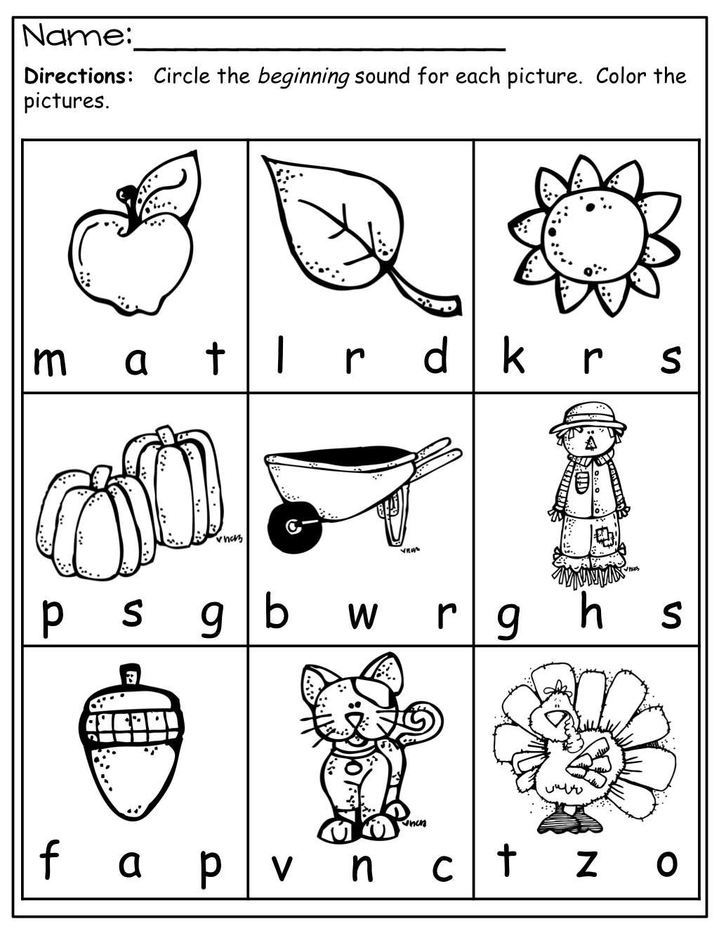 20 Kindergarten English Worksheets Beginning Sounds