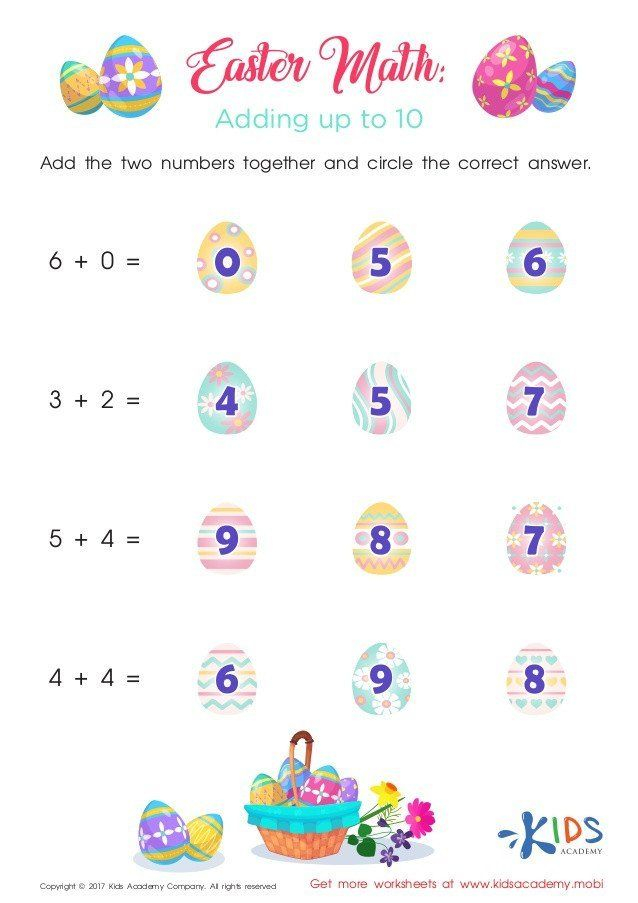 20 Kindergarten Math Easter Worksheets