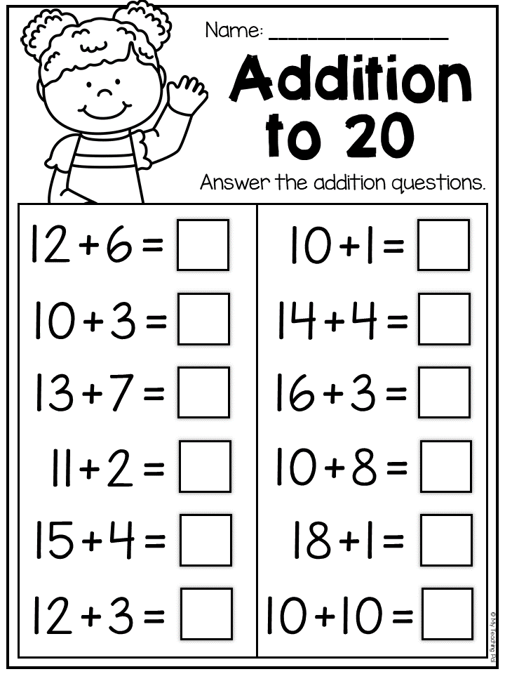 20 Kindergarten Math Worksheets Addition