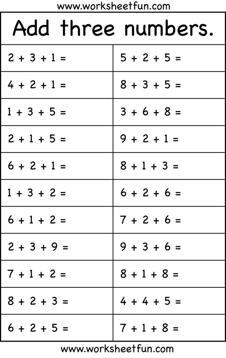 30 Addition Worksheets 3 Lines