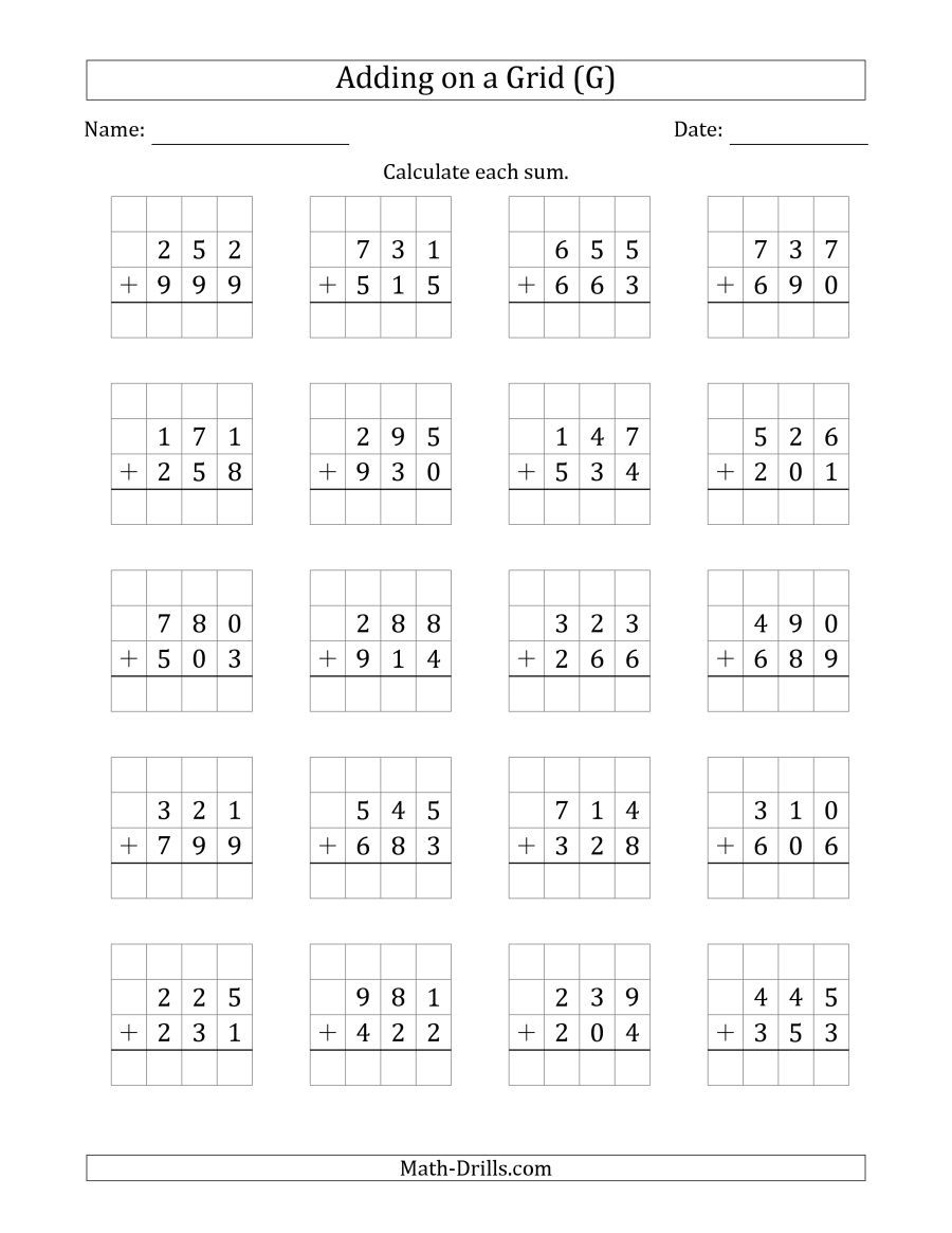 30 Addition Worksheets 3 Lines