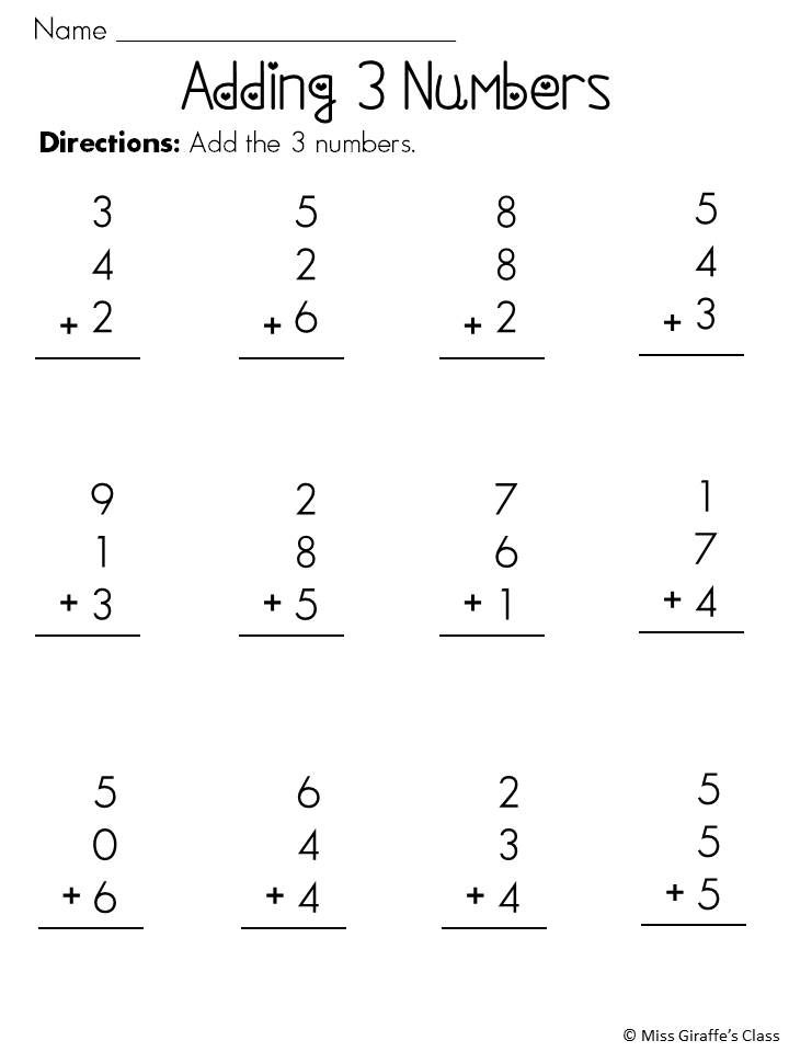 30 Addition Worksheets 3 Lines