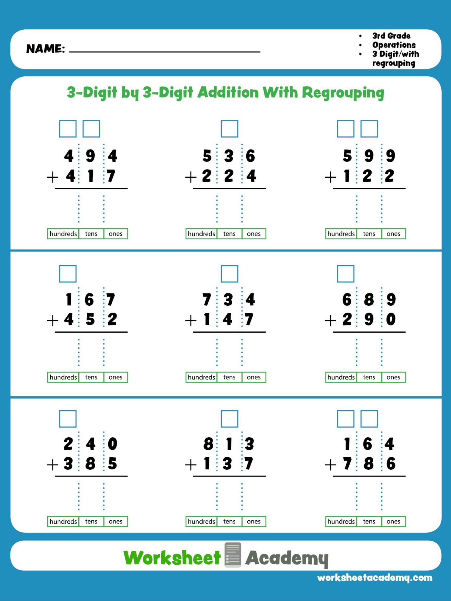 30 Addition Worksheets With Regrouping