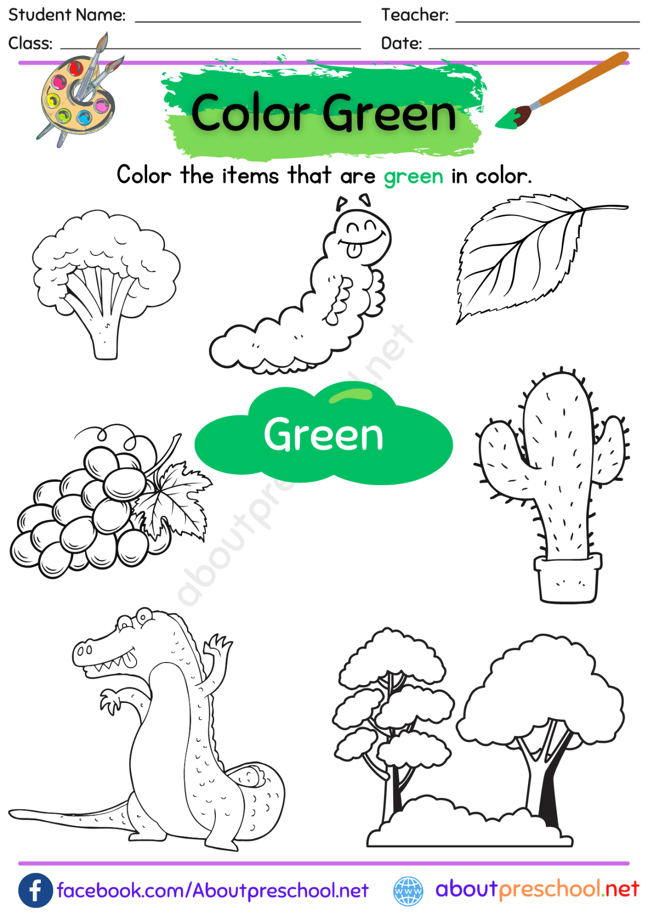 30 Color Green Worksheets For Kindergarten