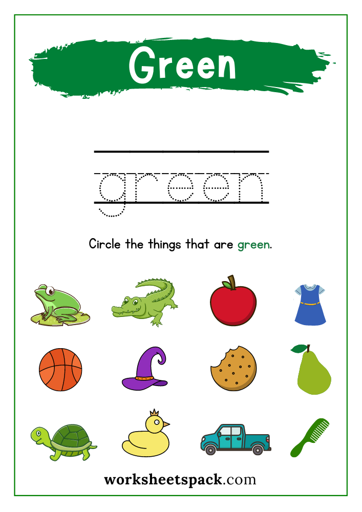 30 Color Green Worksheets For Kindergarten