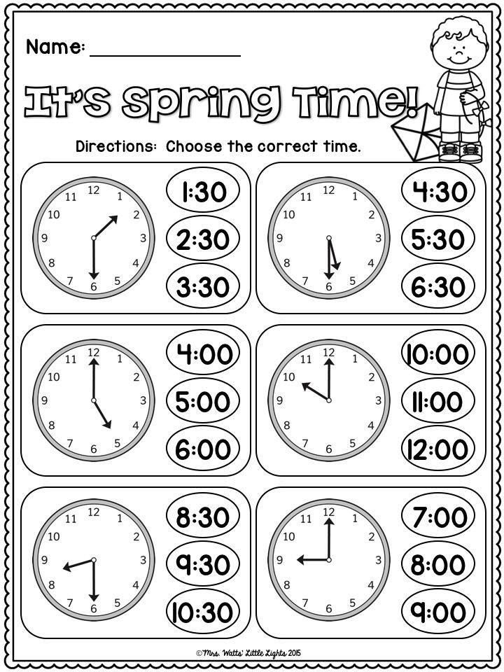 30 Math Time Worksheets For Kindergarten