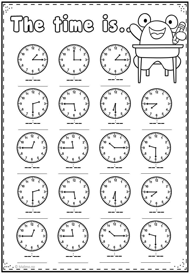 30 Math Time Worksheets For Kindergarten