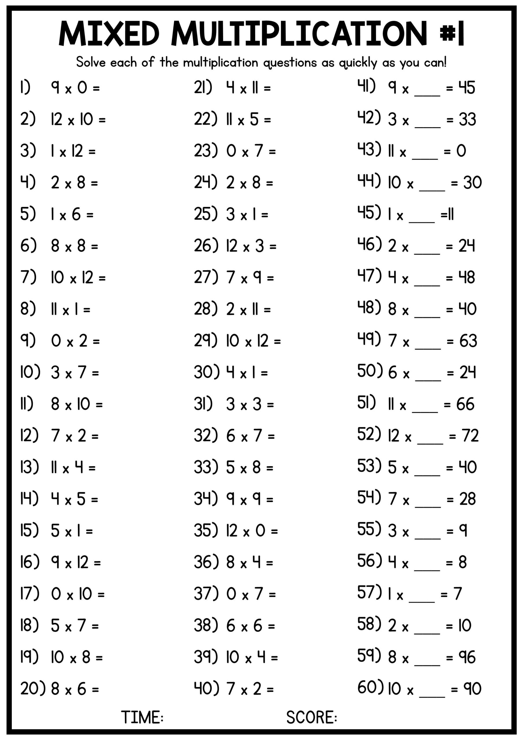 30 Multiplication Worksheets 3Rd Grade Free