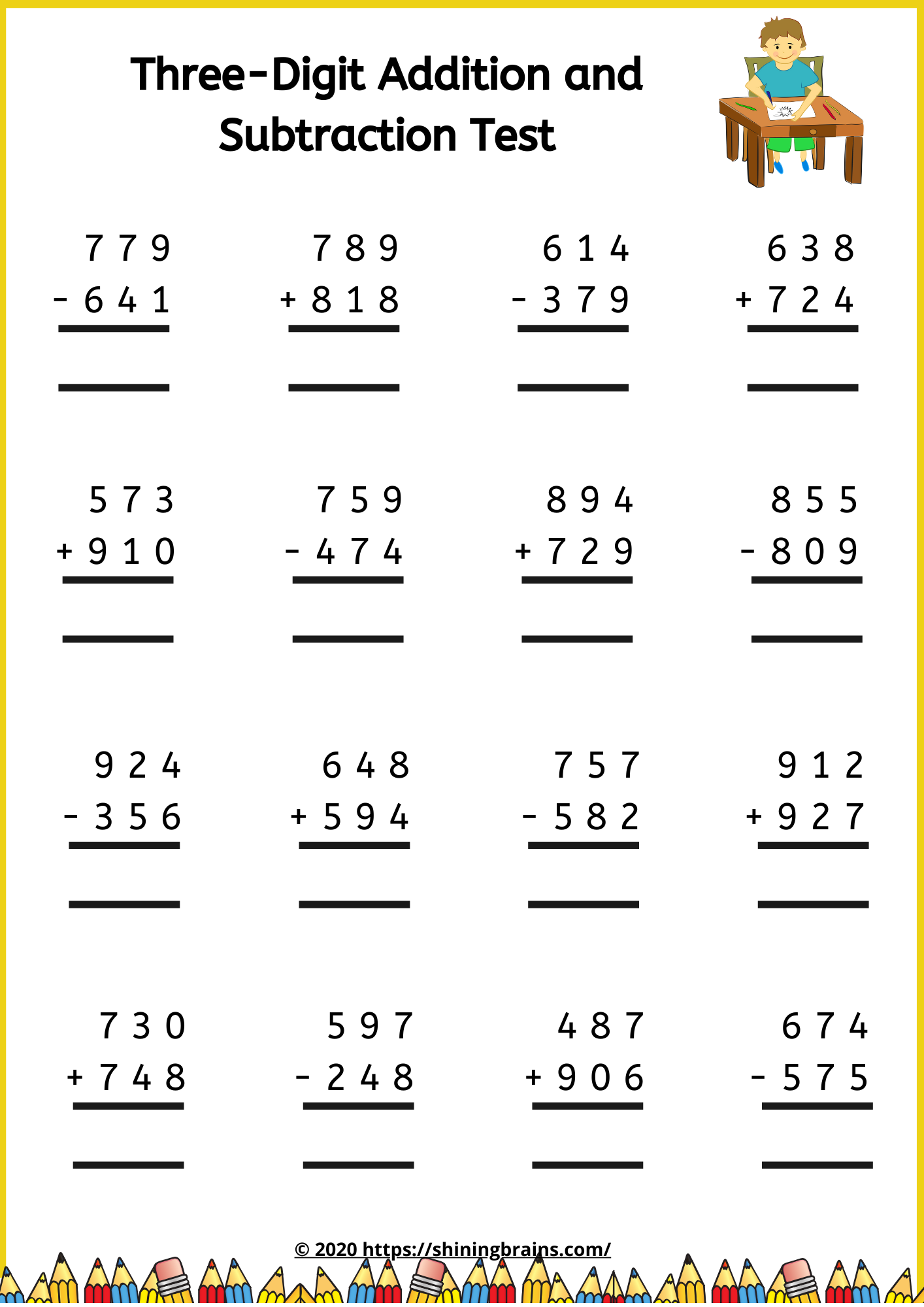 35 Addition Worksheets 3 Lines