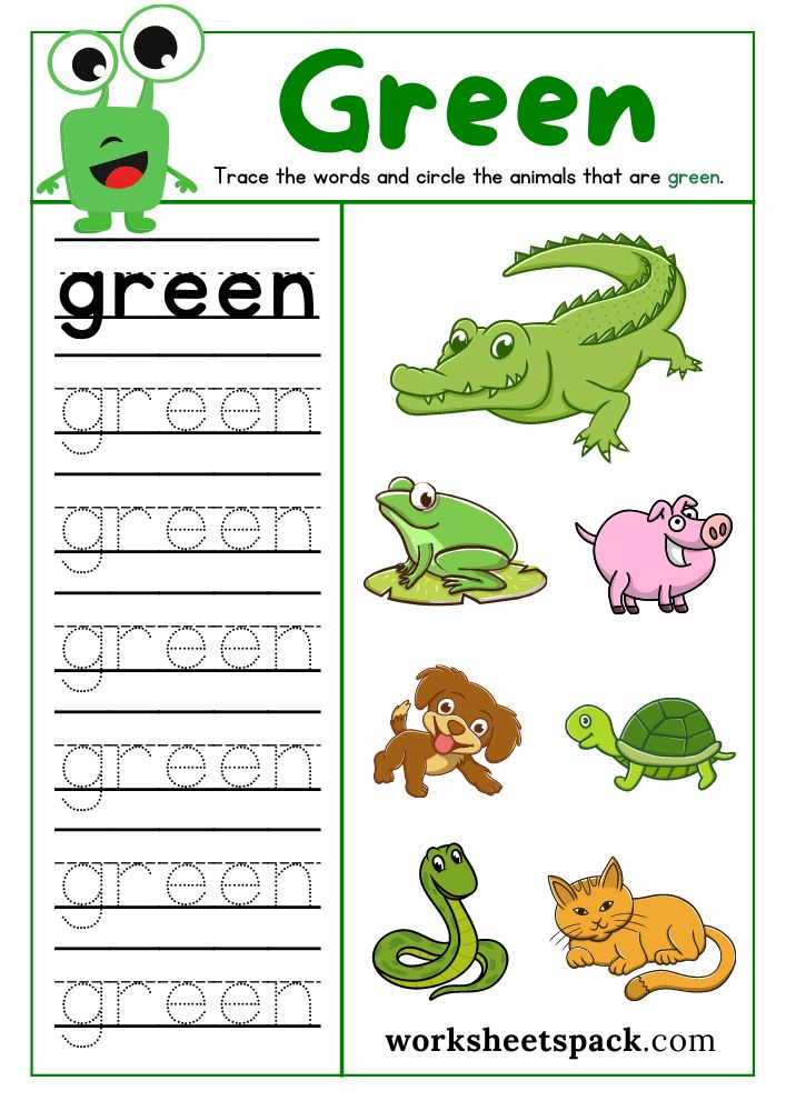 35 Color Green Worksheets For Kindergarten