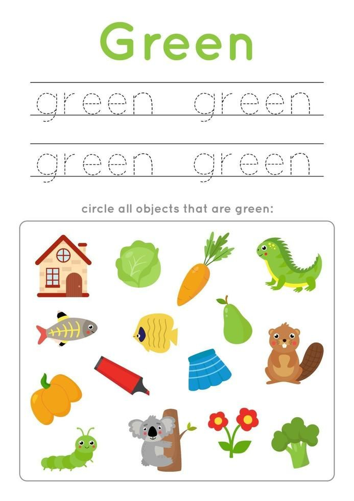 35 Color Green Worksheets For Kindergarten