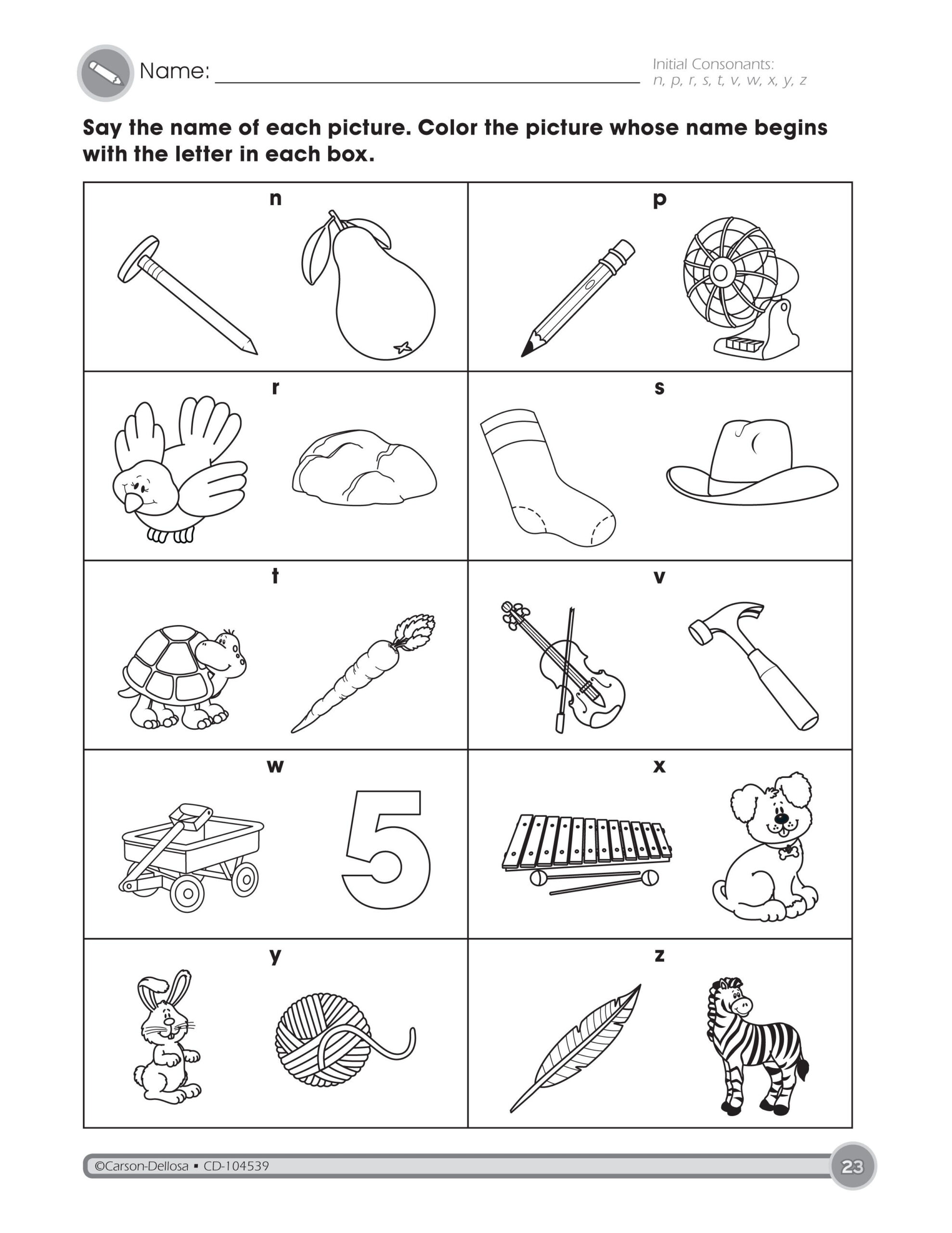 35 Kindergarten English Worksheets Beginning Sounds