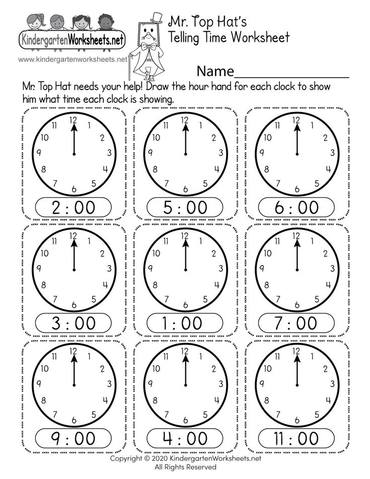 35 Math Time Worksheets For Kindergarten