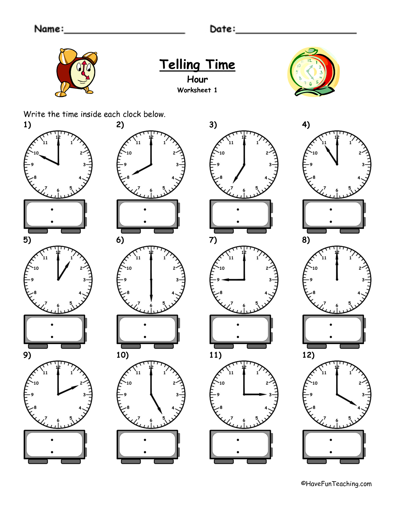 35 Math Time Worksheets For Kindergarten