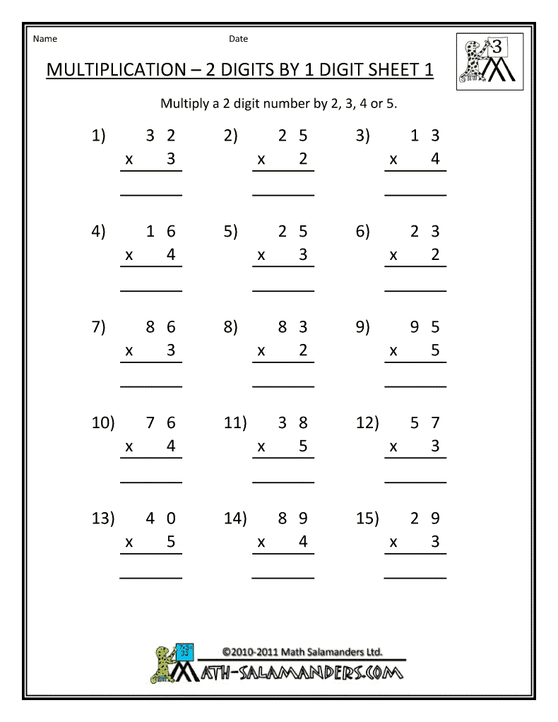 21 Multiplication Worksheets 3Rd Grade Free